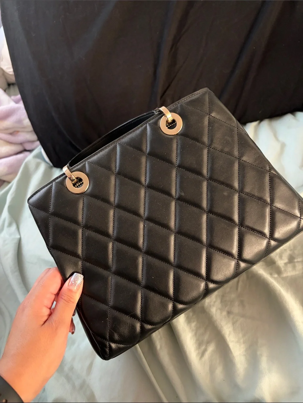 kate spade Black Quilted Satchel with Gold Hardware